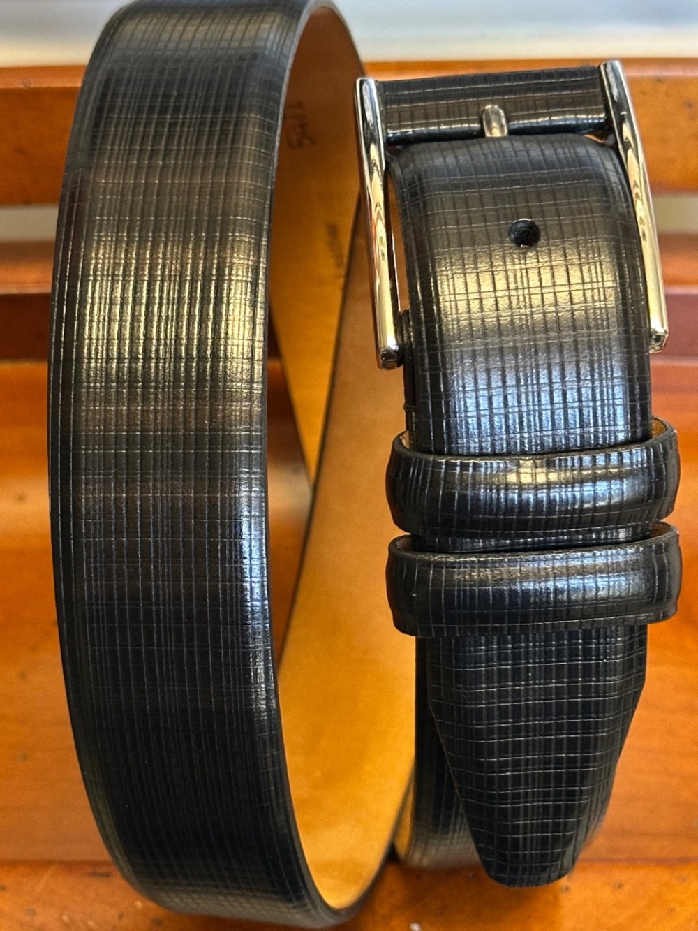 Remo Tulliani Cross-Hatch Pattern Leather Belt Mens SZ 36 - Picture 7 of 15
